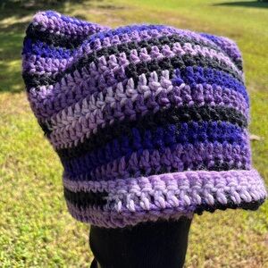 Purple and Black Crochet Beanie